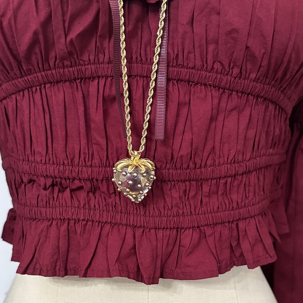 American Eagle Outfitters Maroon Ruffle Blouse - Picture 4 of 8